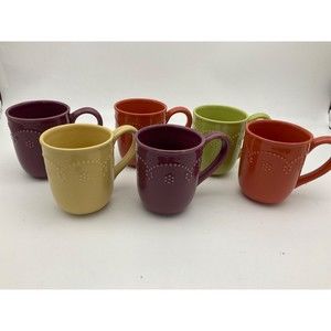 Food Network Fontinella 4 Color Mix Coffee Mug Yellow Purple Green Coral Lot 6